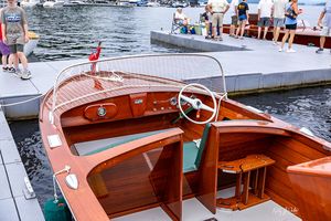 Mahogany utility boat cockpit